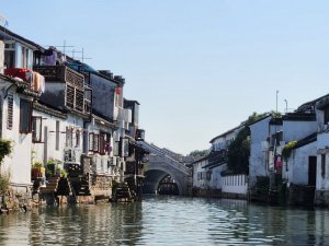 Ancient houses lined the canal in Suzhou China