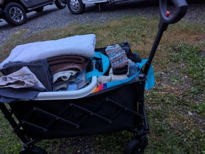 The Elgear Folding Wagon used for laundry